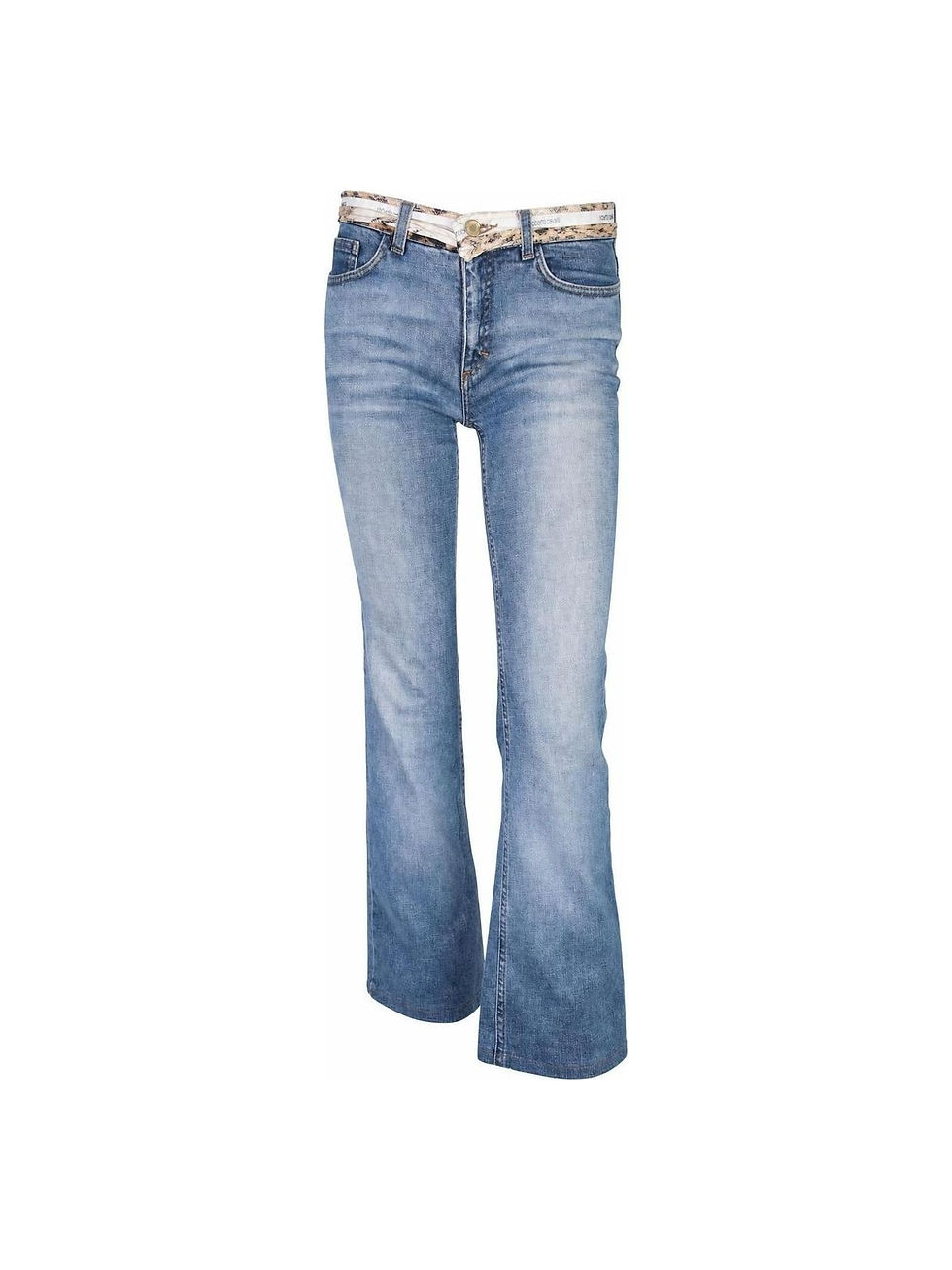 Thumbnail: Roberto Cavalli Cheetah Print Belted Blue Jeans