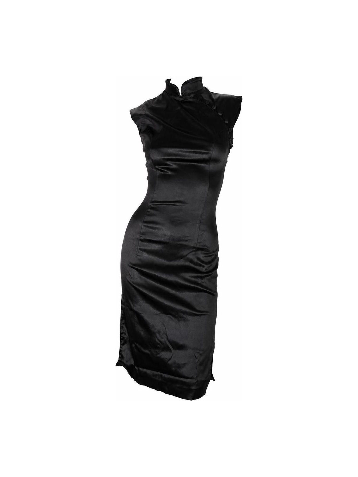 Plein Sud Leather effect multi buttons long black dress