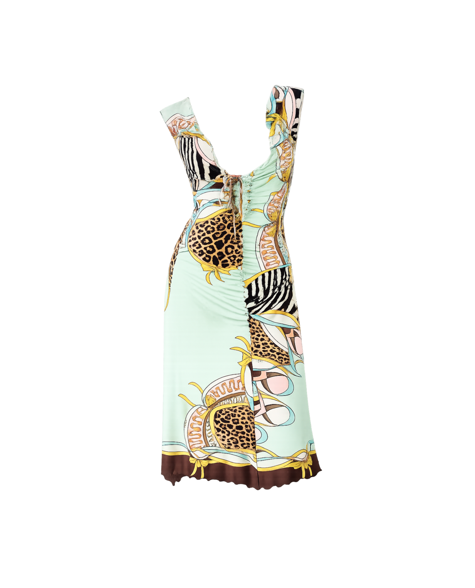 Roberto Cavalli 2004 Laced Up Silk Printed Dress
