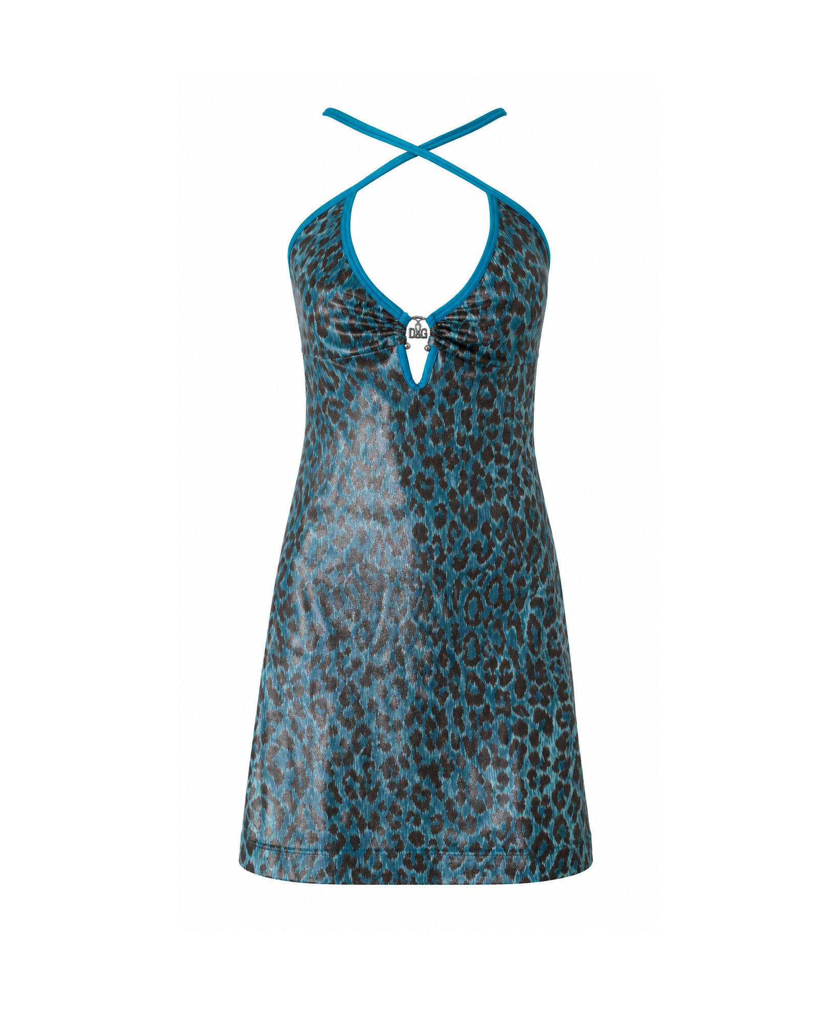 Dolce & Gabbana Satin Electric Blue Cheetah Mini Dress 2000s