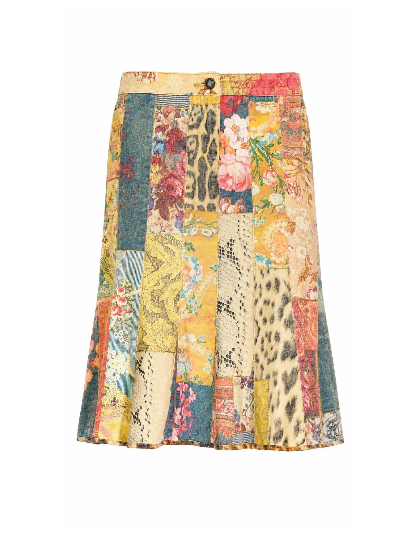 Roberto Cavalli Fw2002 Denim Patchwork Midi Skirt