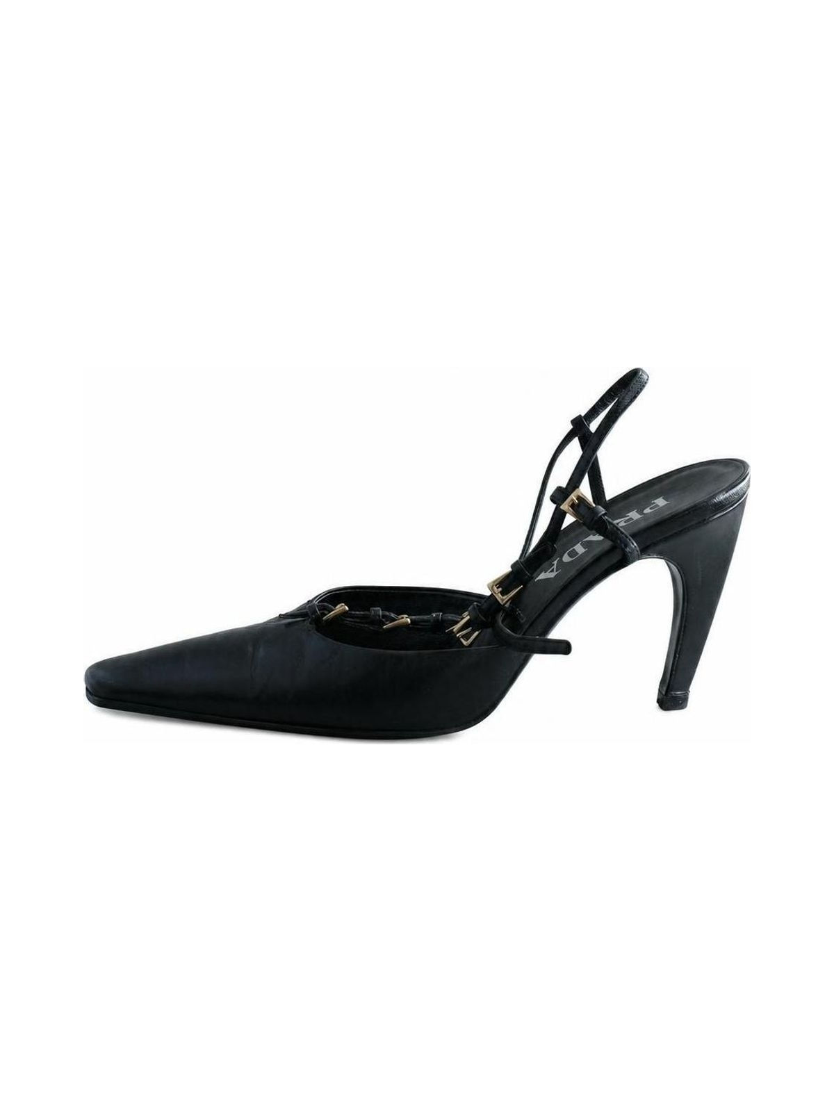 Prada Black Leather Strap Heels