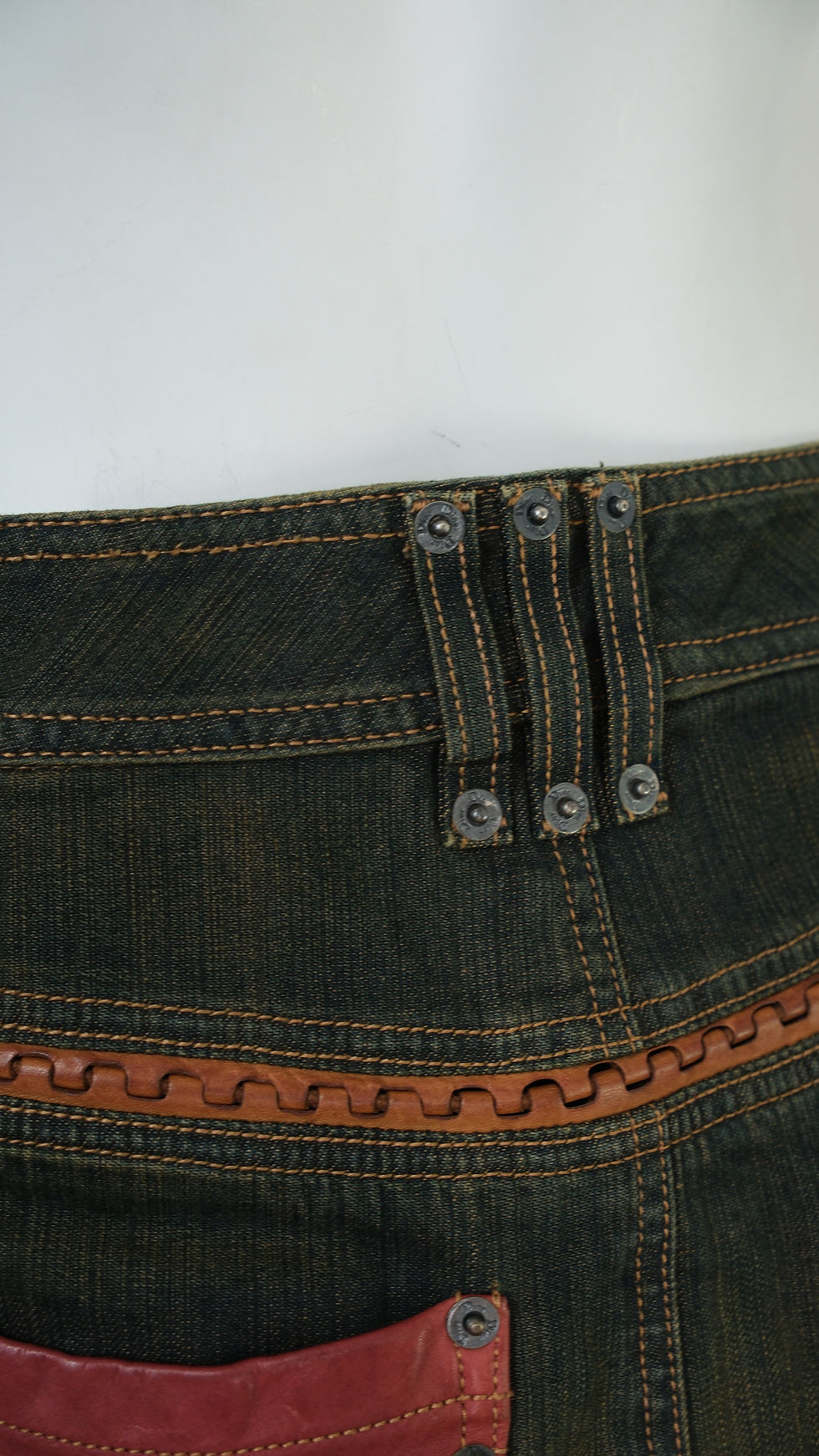 Thumbnail: Dior Denim Leather Skirt Western Cd Logo Pockets Red 2000s