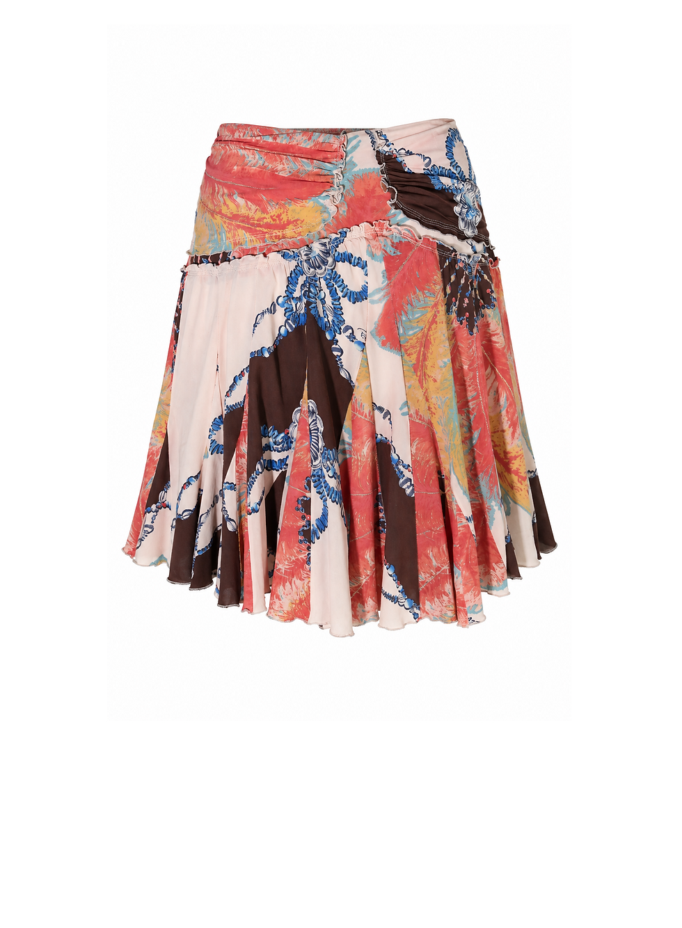 Thumbnail: Roberto Cavalli Feather Print Multicolor Silk Skirt