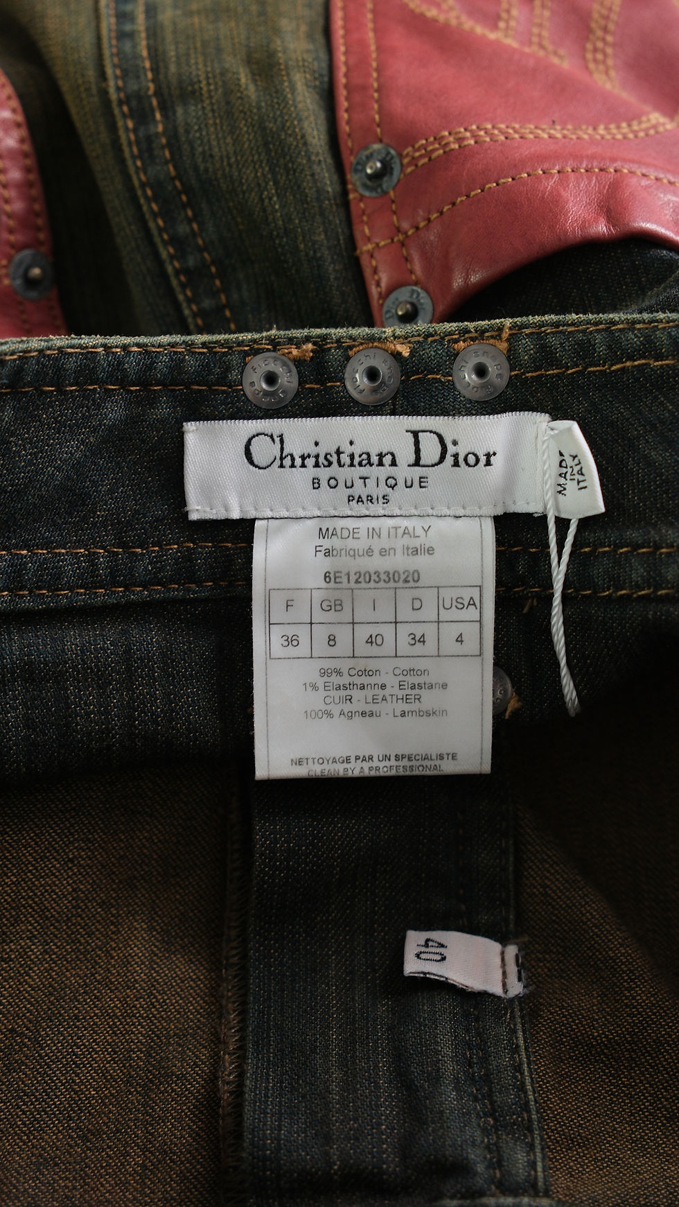 Thumbnail: Dior Denim Leather Skirt Western Cd Logo Pockets Red 2000s