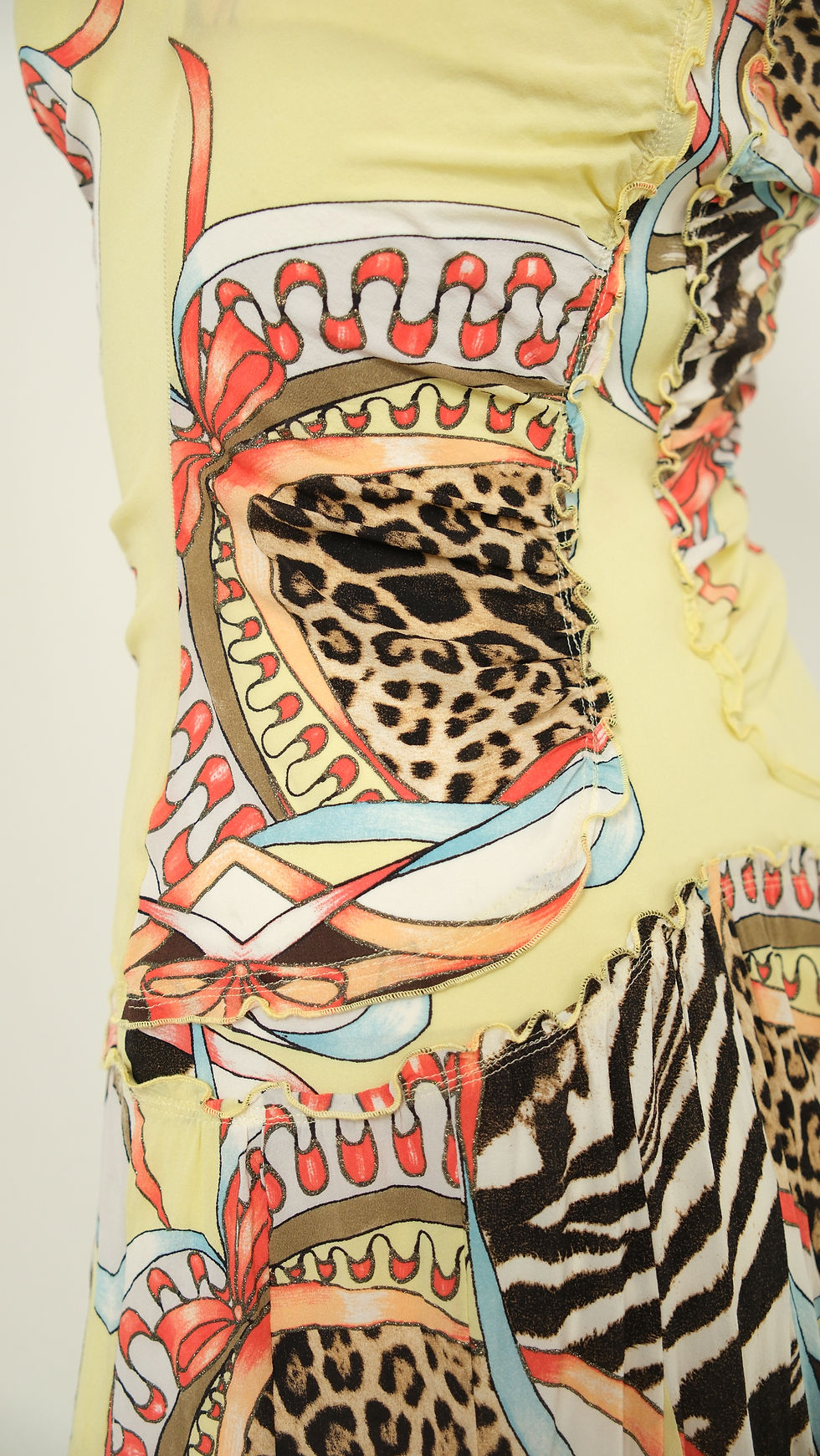 Thumbnail: Roberto Cavalli Yellow Printed Laced Up Silk Dress 2000s