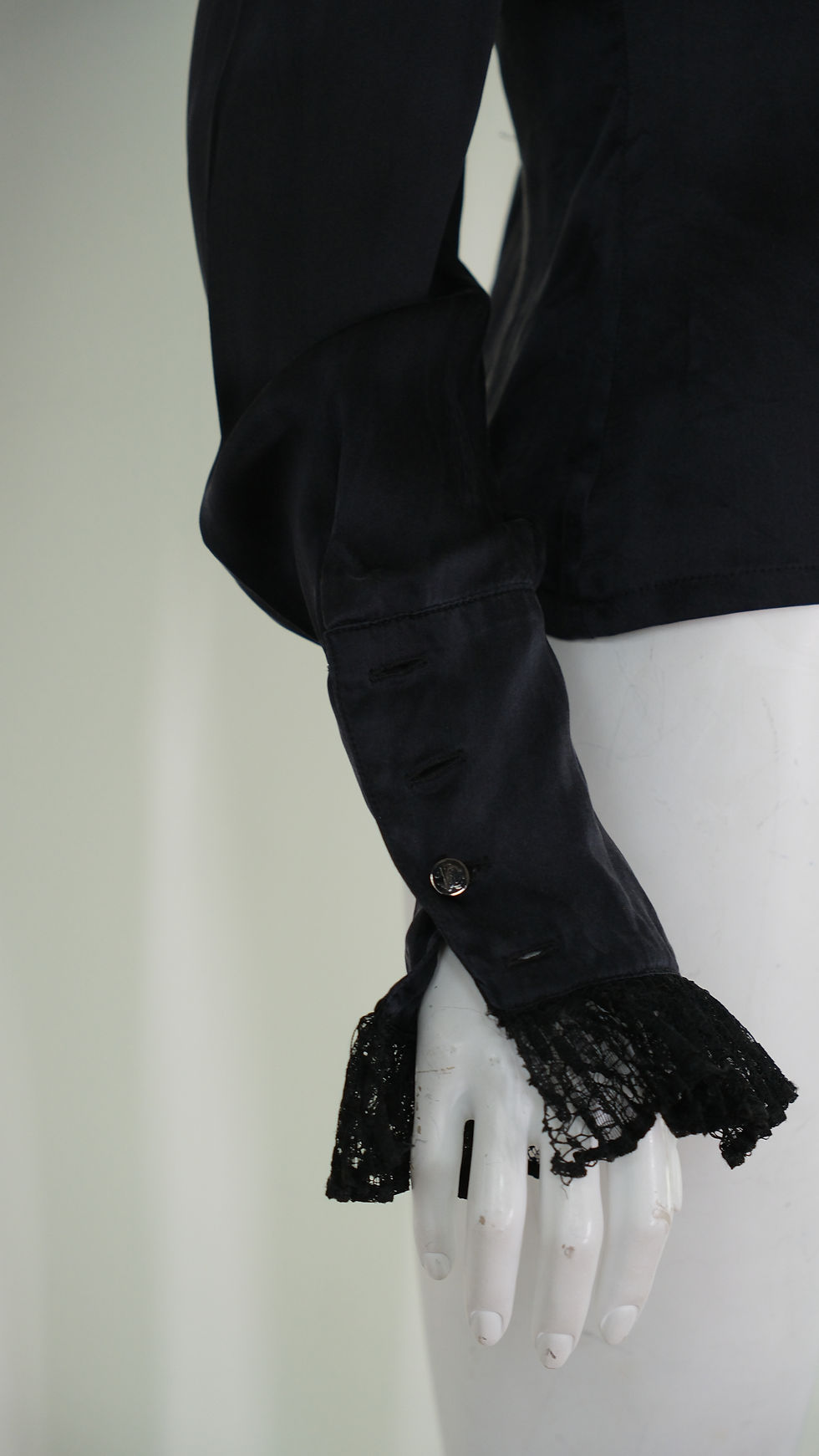 Thumbnail: Roberto Cavalli Ruffle Black Silk Shirt