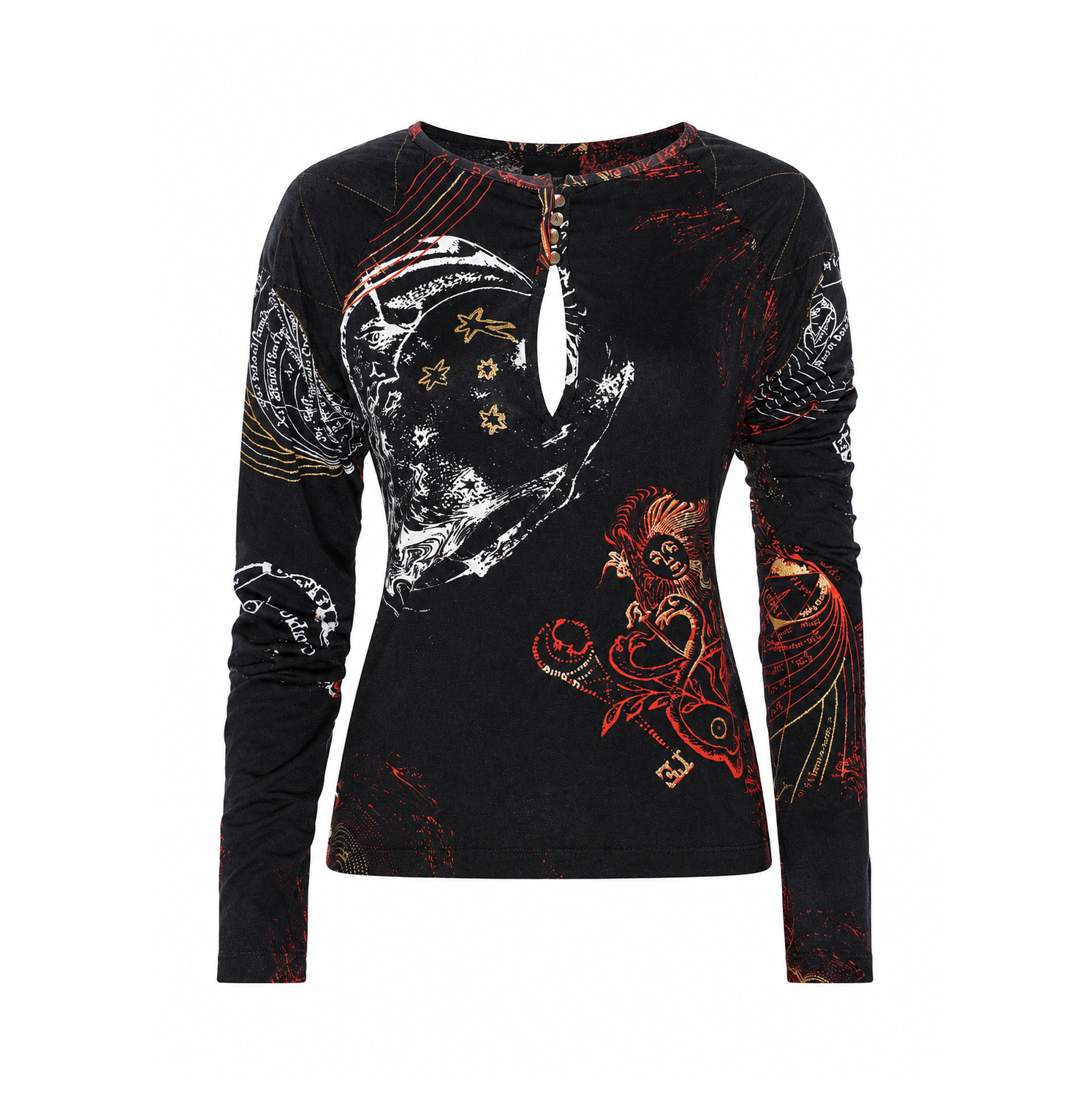 Just Cavalli Aw03 Black & Red Astrology Padded Shoulders Top