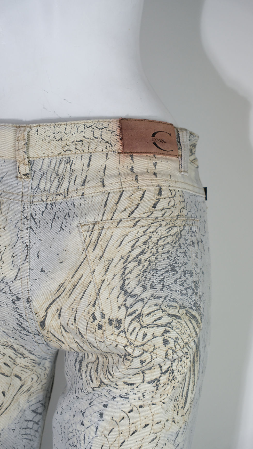 Thumbnail: Just Cavalli SS2002 Sand Yellow & Grey Crocodile Printed Jeans