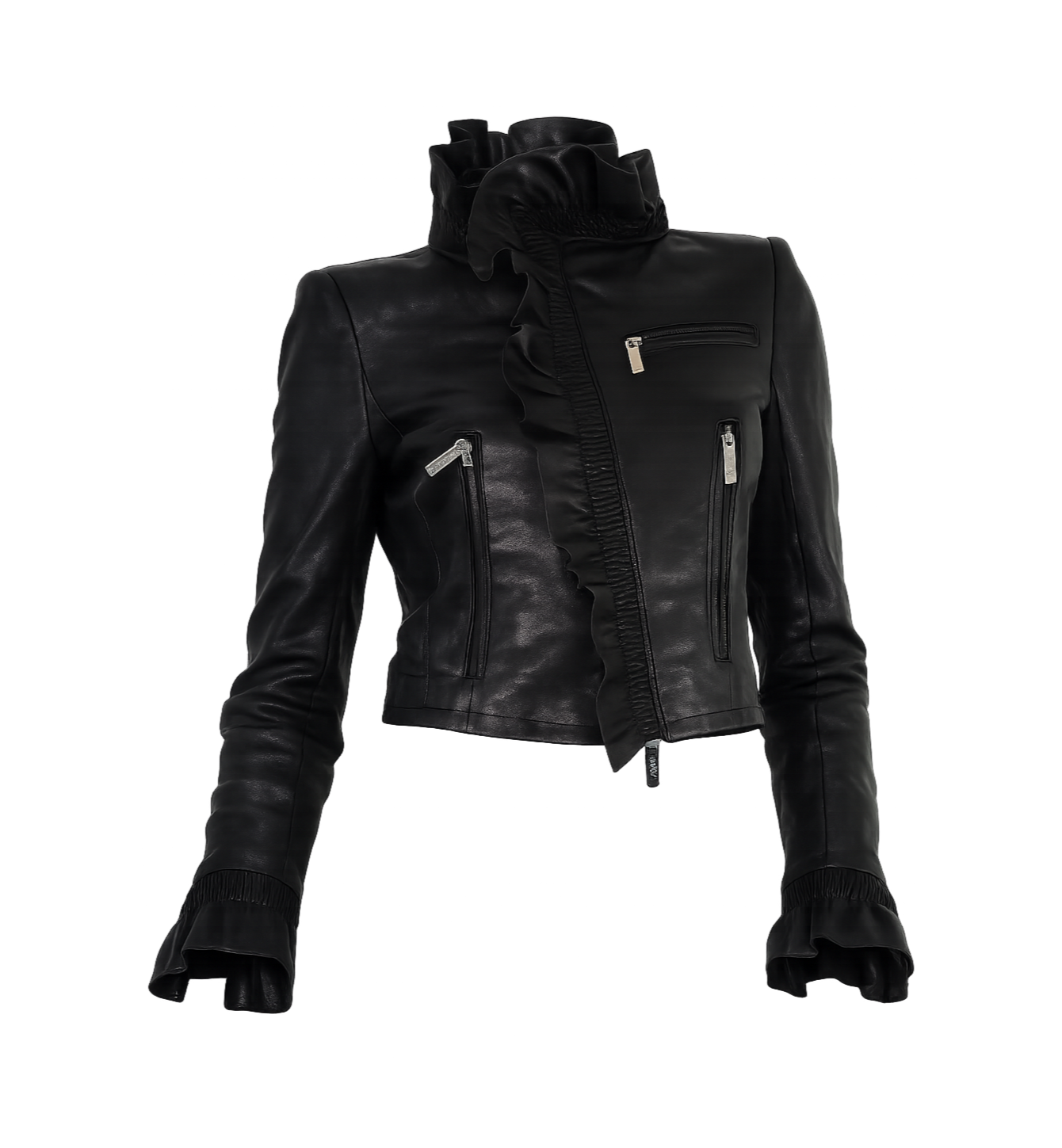 Dsquared2 Ruffle Cropped Leather Jacket 2000s