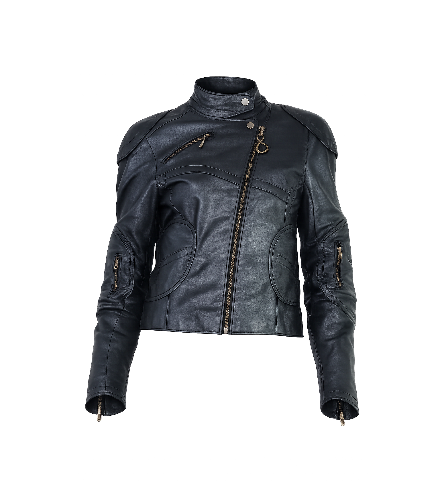 Just Cavalli Leather Jacket Biker asymmetrical Zip 2000s