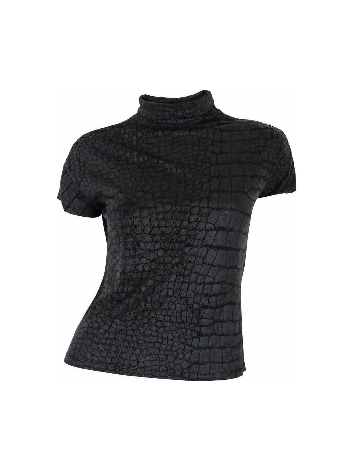 Roberto Cavalli 1990s Black Crocodile Effect Turtleneck Top