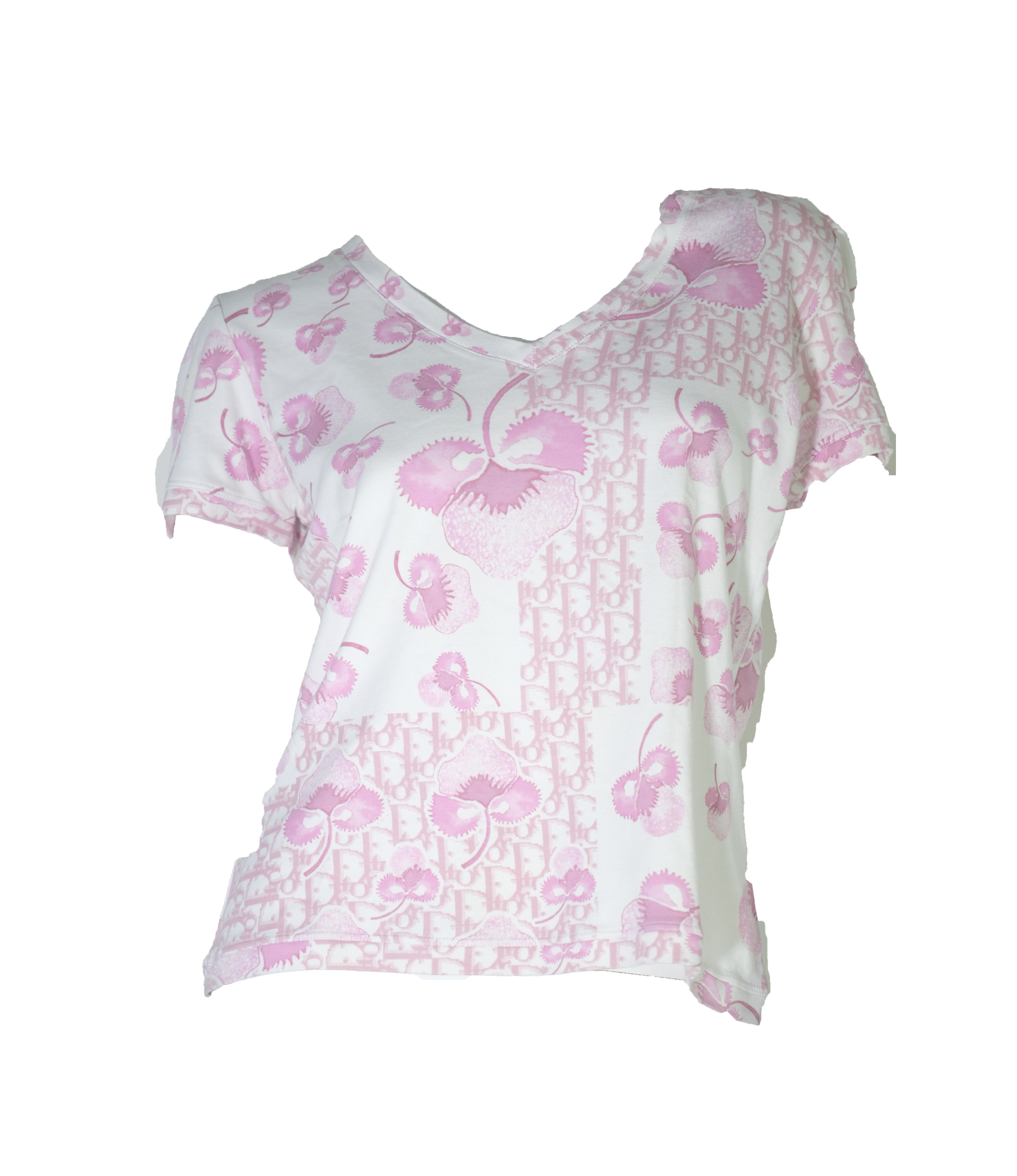 Dior Galliano Pink Monogram Vneck Tee