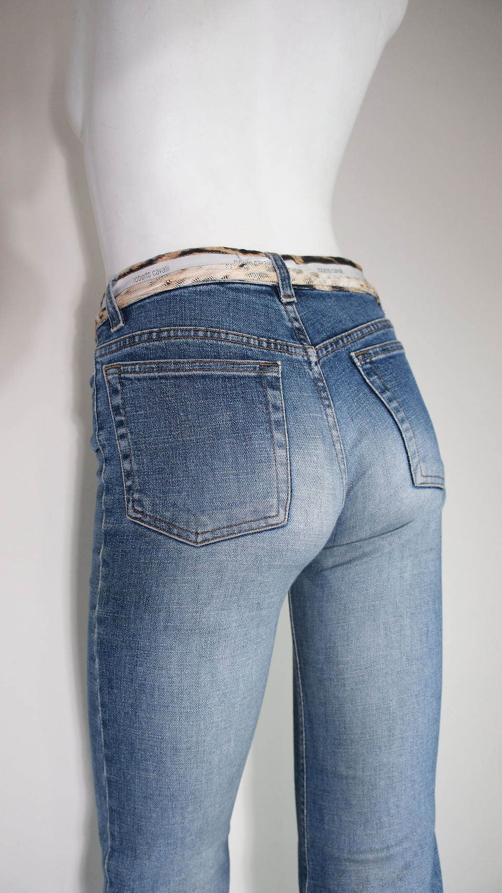 Thumbnail: Roberto Cavalli Cheetah Print Belted Blue Jeans
