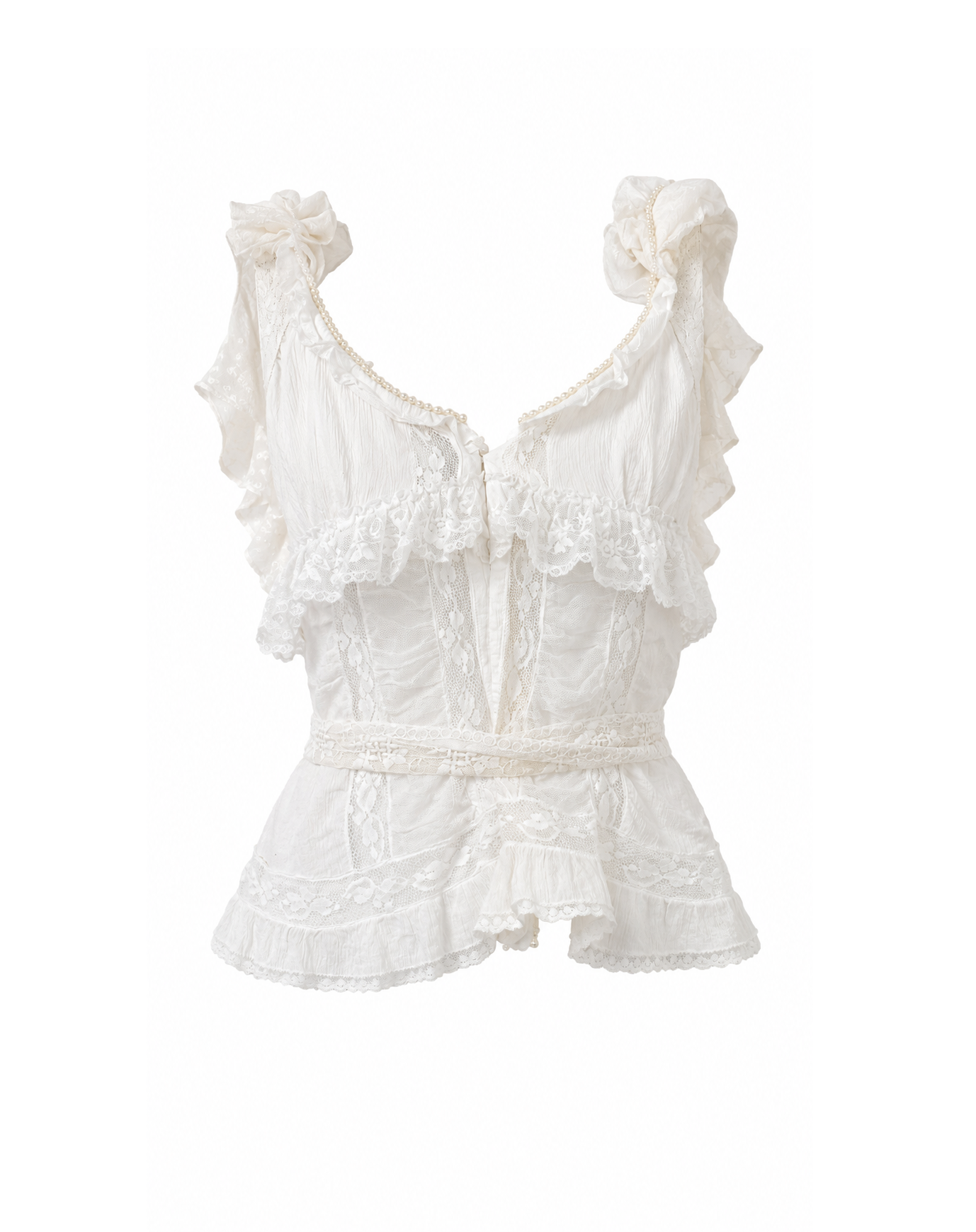 Dolce & Gabbana Dentelle & Pearls White Top