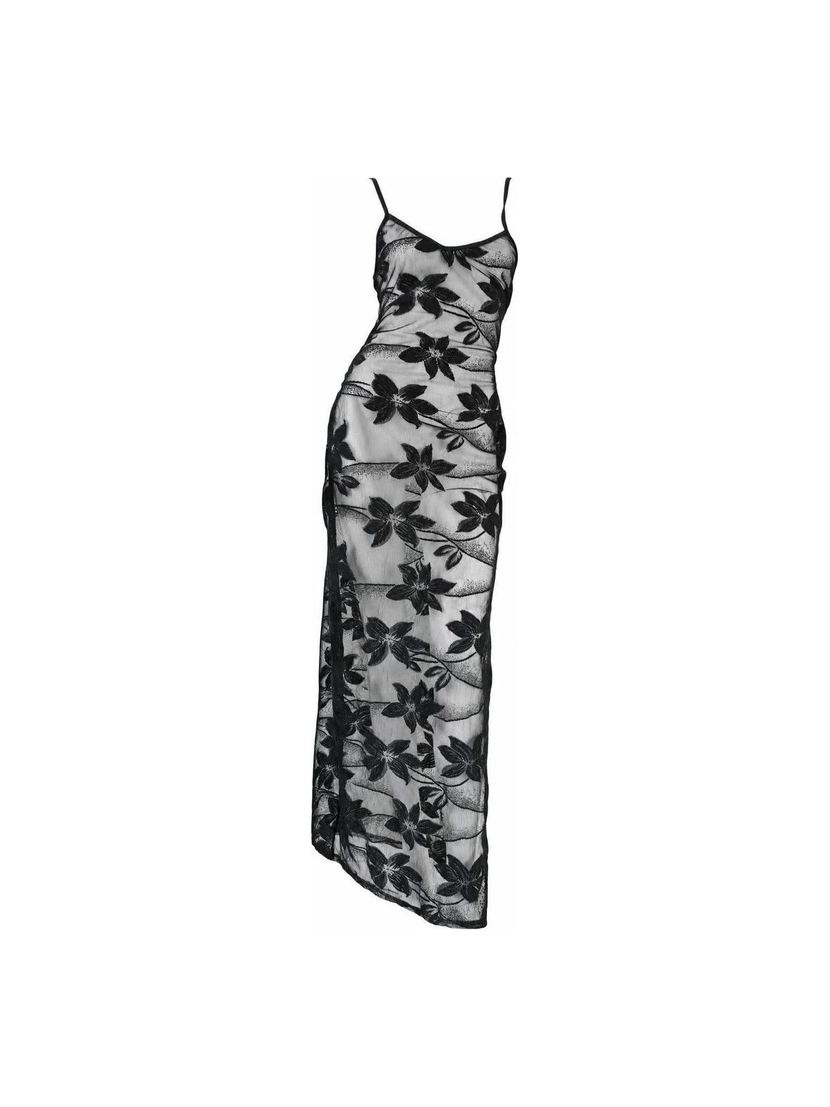 Dolce & Gabbana Maxi Dress Black Mesh Flowers 2000s