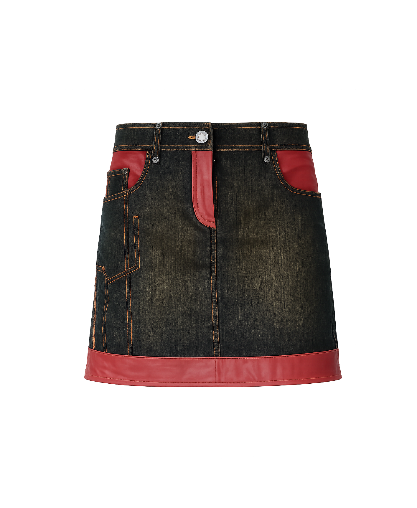 Dior Denim Leather Skirt Western Cd Logo Pockets Red 2000s