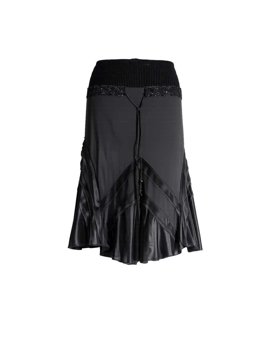 Thumbnail: Roberto Cavalli Class Black Layering Leather Laced Skirt