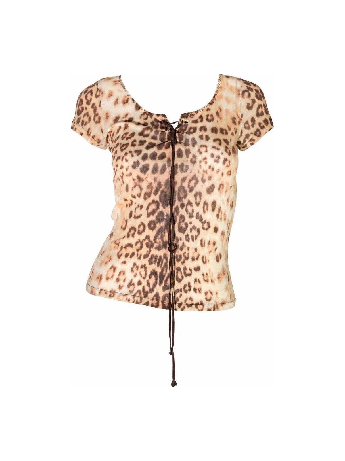 Roberto Cavalli Cheetah Printed Mesh Top Laced Up