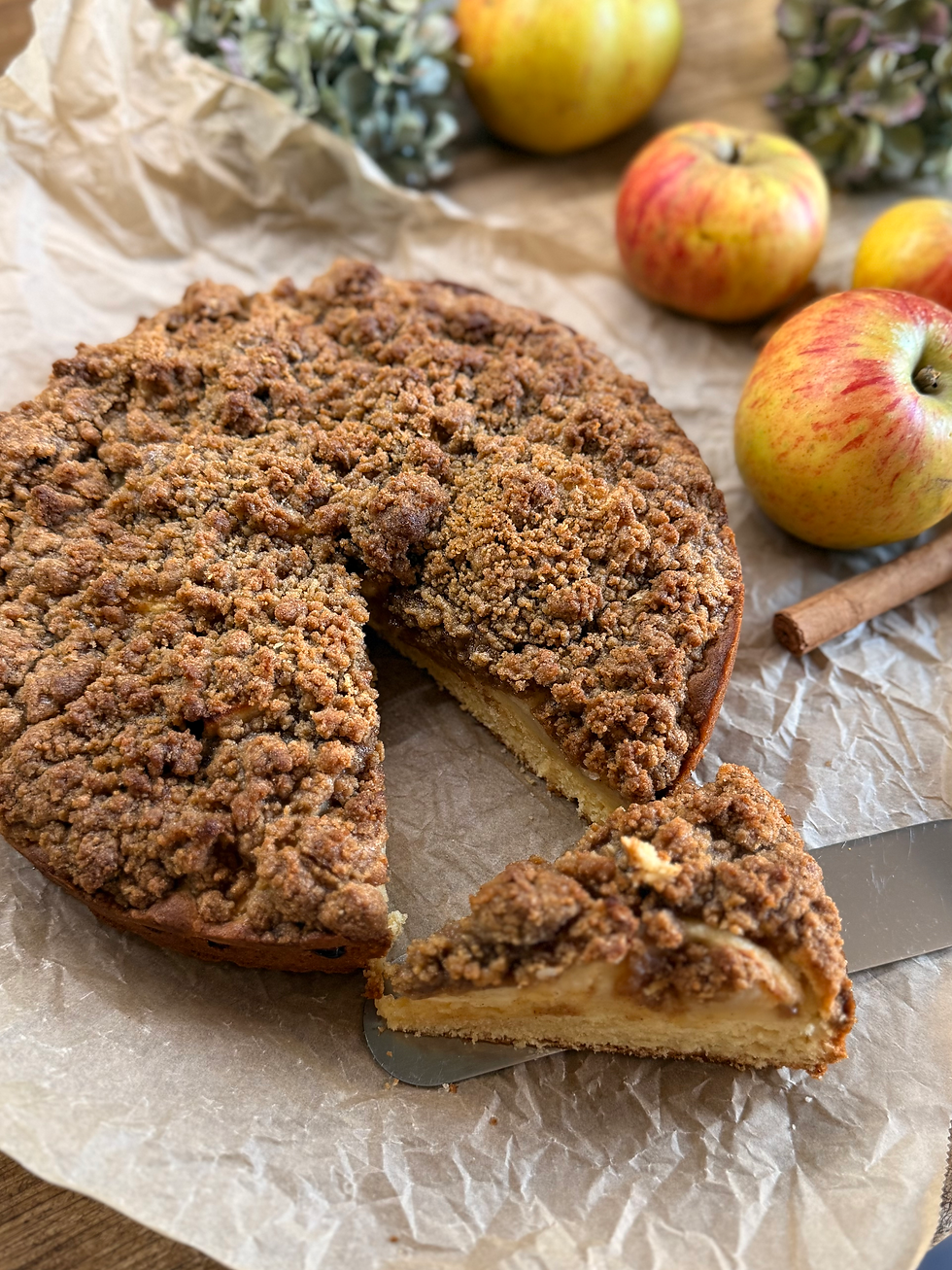 Easy Apple Crumble Cake - With Warm Salted Caramel Drizzle