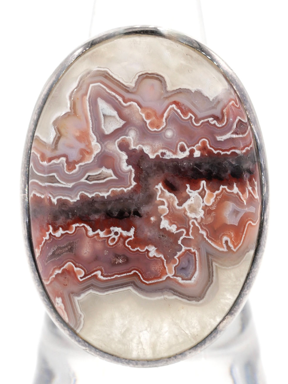 Bague ovale en Agate et Argent 925, taille 59.