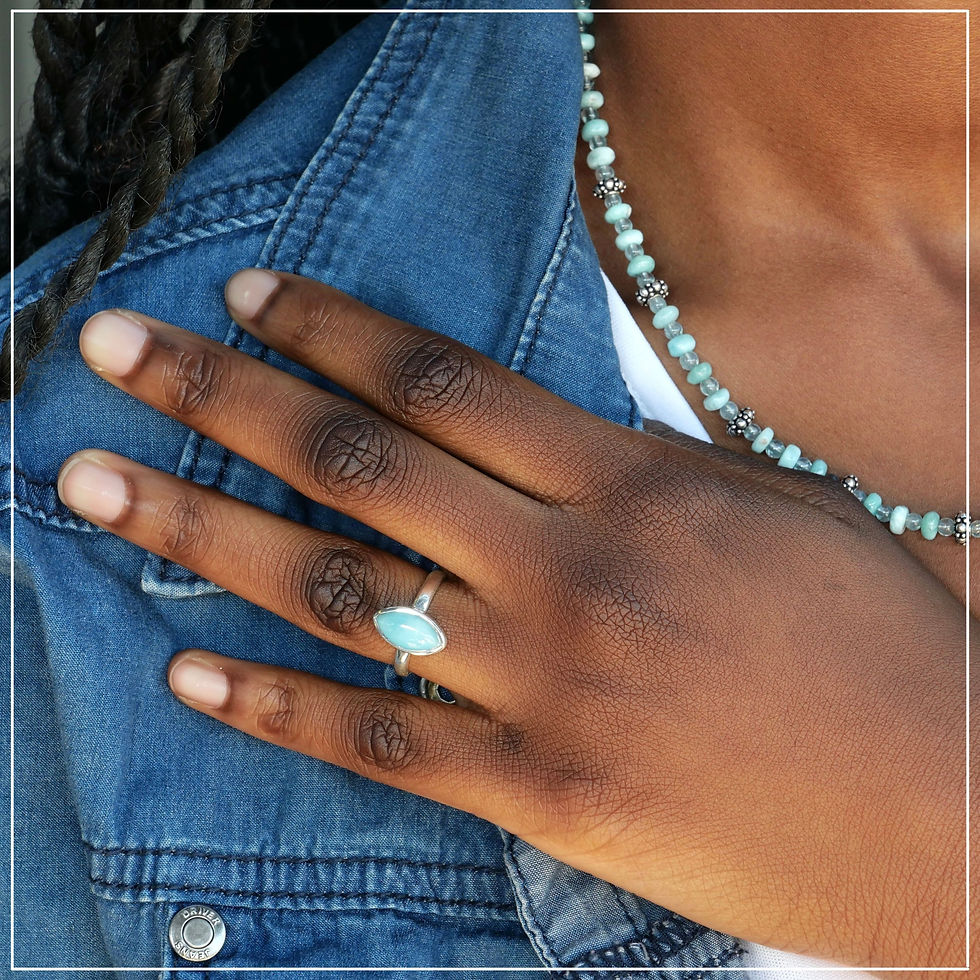 Miniature : Bague en Larimar et Argent 925, portée