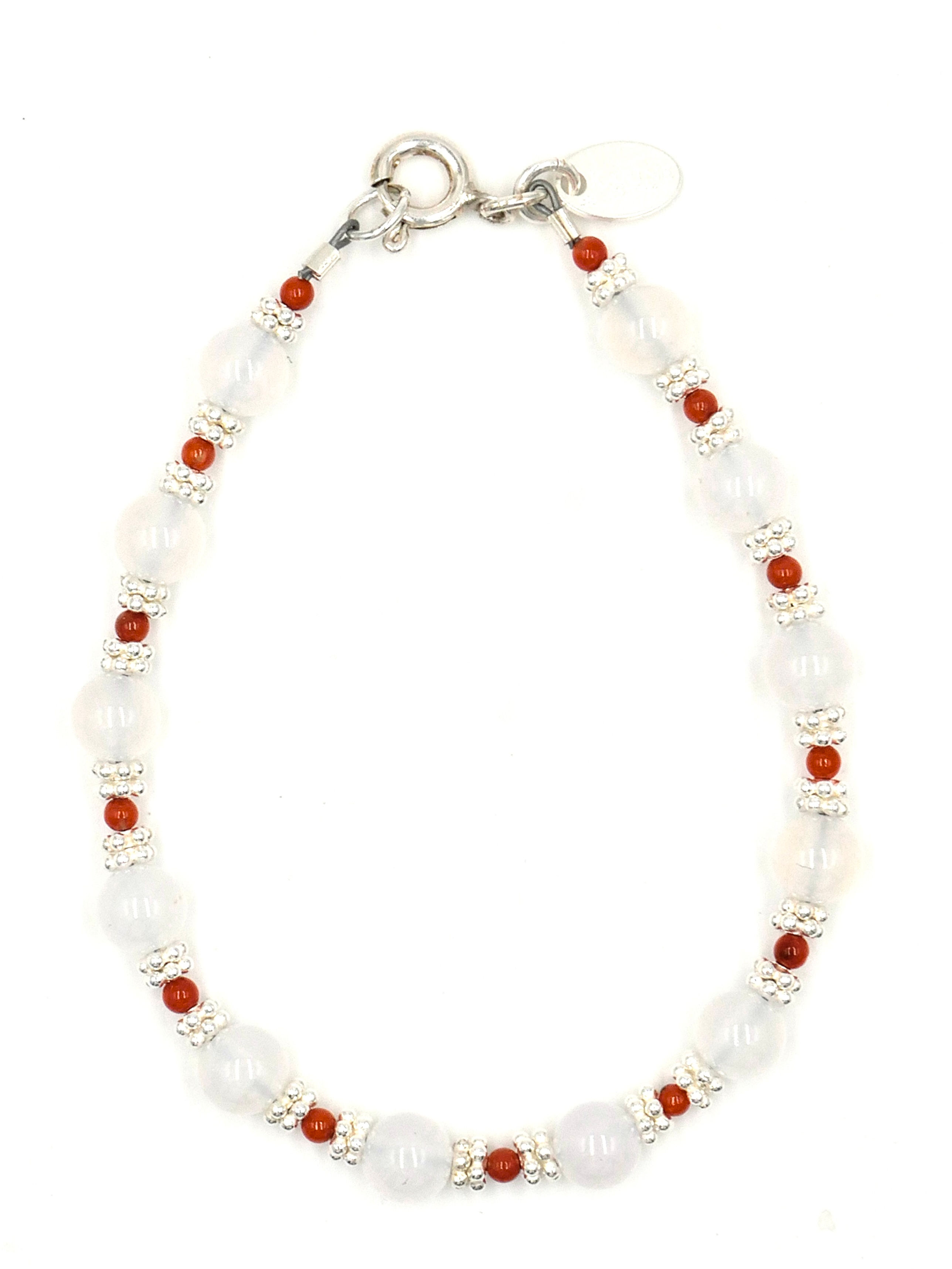 Bracelet en agate blanche et marocaine avec apprêts en argent 925