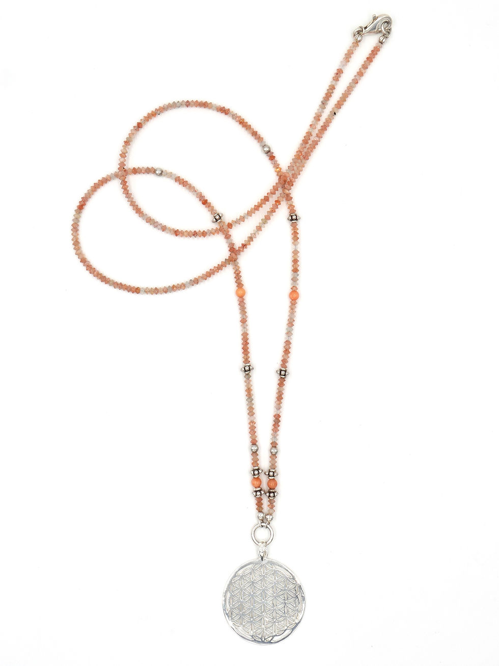 Sautoir coloré en Pierre de Soleil, apprêts en Argent 925