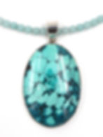 Pendentif grande taille en Turquoise et Argent 925 sur collier en Amazonite