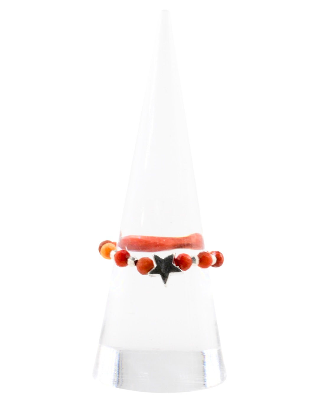 Bague artisanale en pierres naturelles de Corail et Argent 925 sur support conique