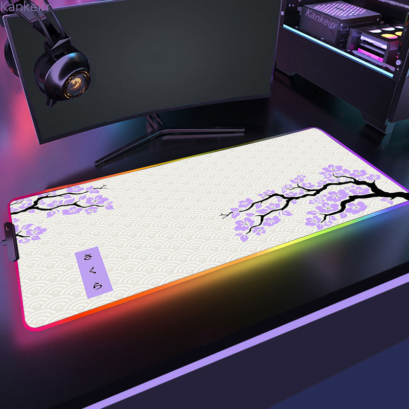 Rgb White And Purple Sakura Mousepad Gamer Keyboard Colorful Mouse Pad Japanese