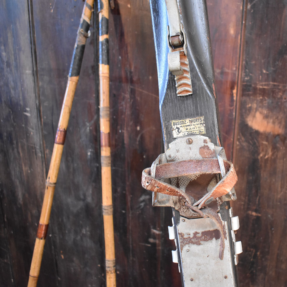 Thumbnail: Rare 1930s Wooden Skis Antique Bussoz-Sports Paris & Sport Hummel Bamboo Poles