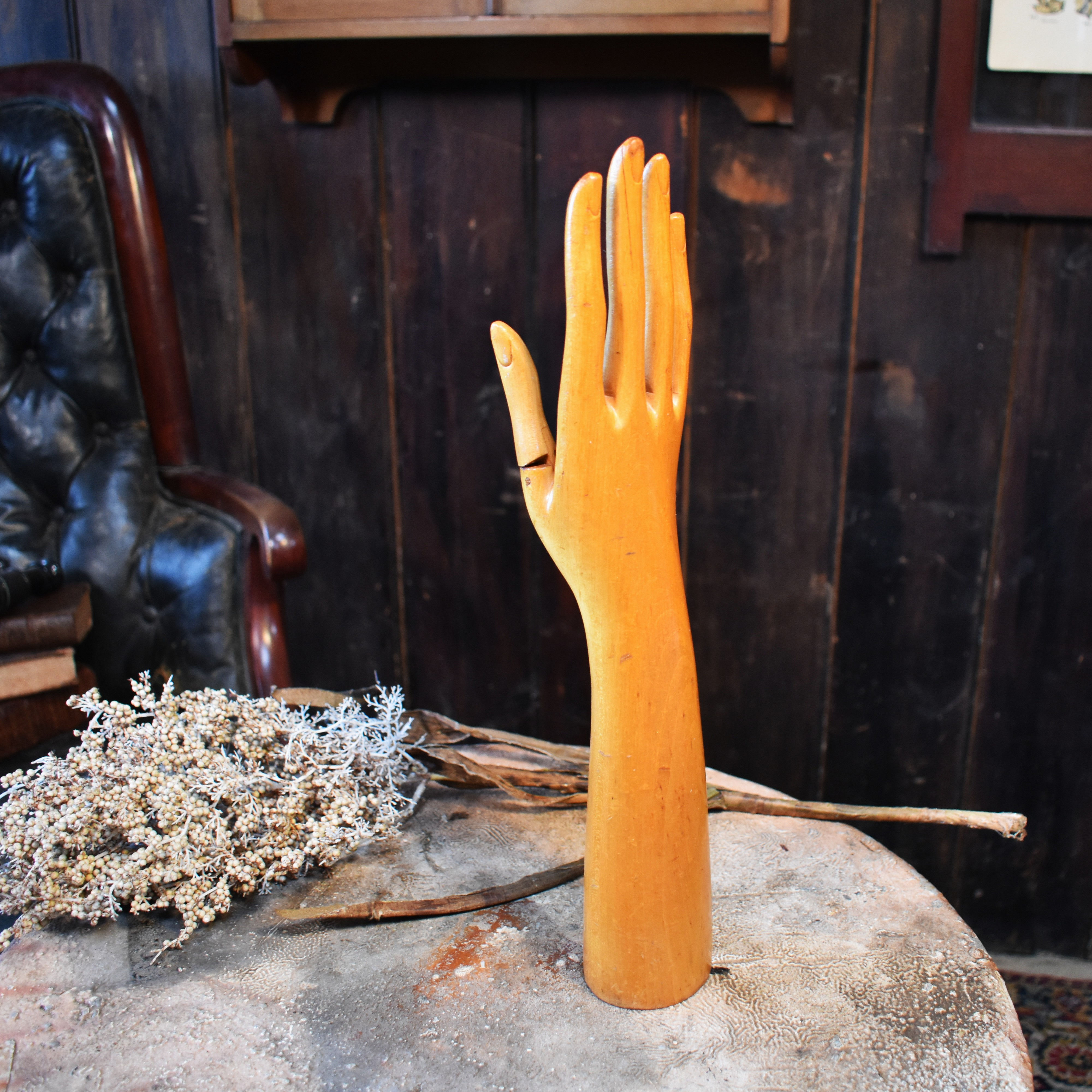 Antique Glove Last Wooden Hand Articulated Thumb Haberdashery Shop Ring Display