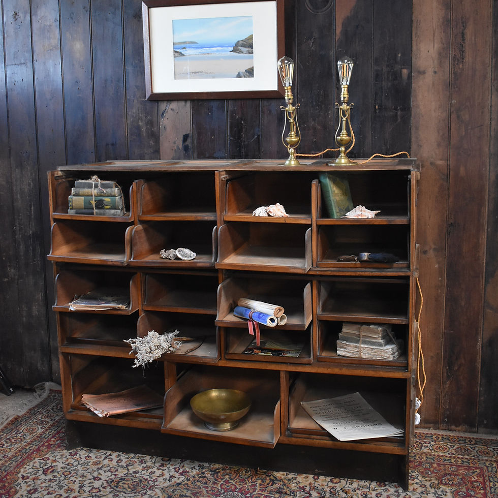 Thumbnail: Antique Frederick Sage & Co Haberdashery Outfitters Shop Storage Bank of Drawers