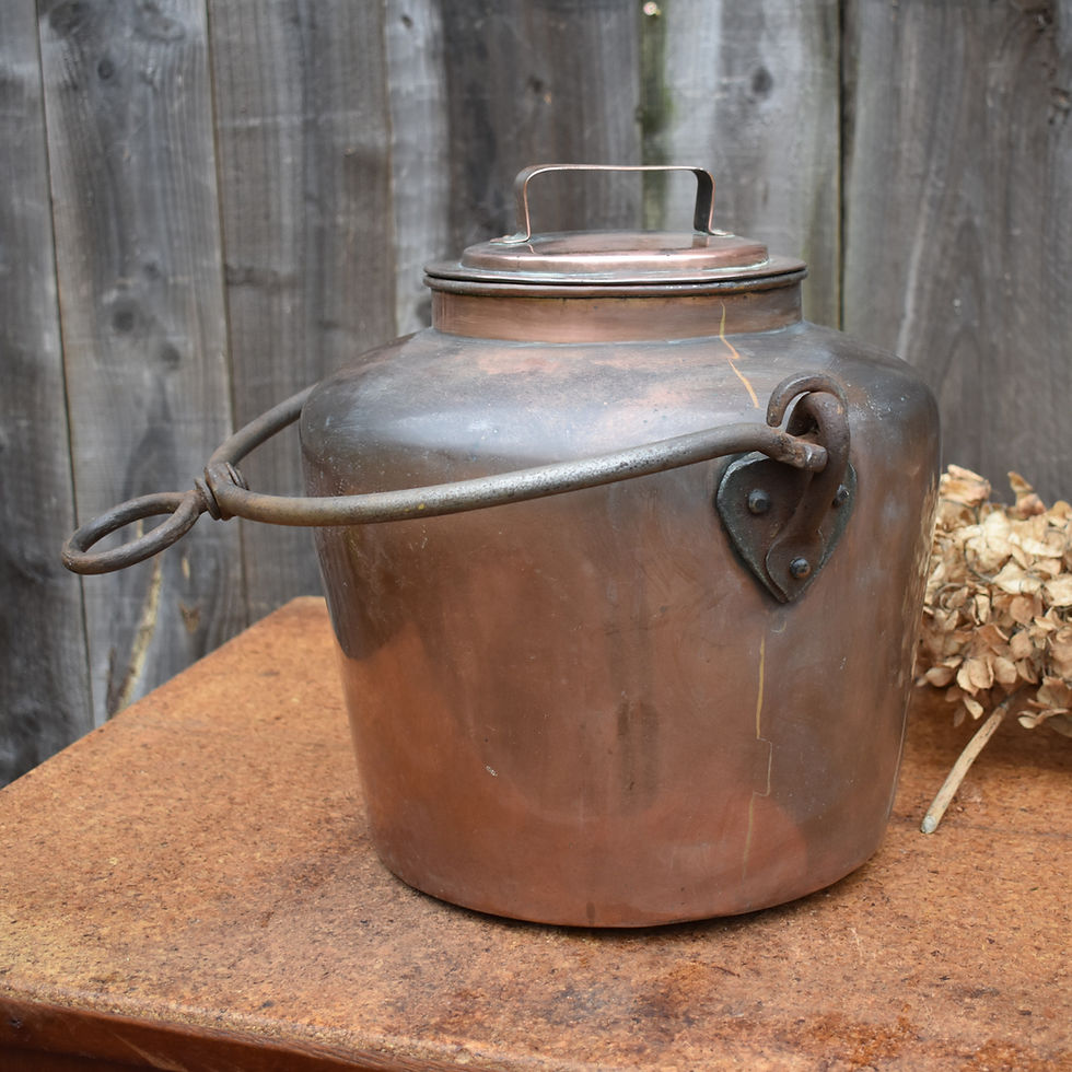 Thumbnail: Antique George III Copper Campfire Kettle Water Urn Blacksmith Iron Hanging Loop