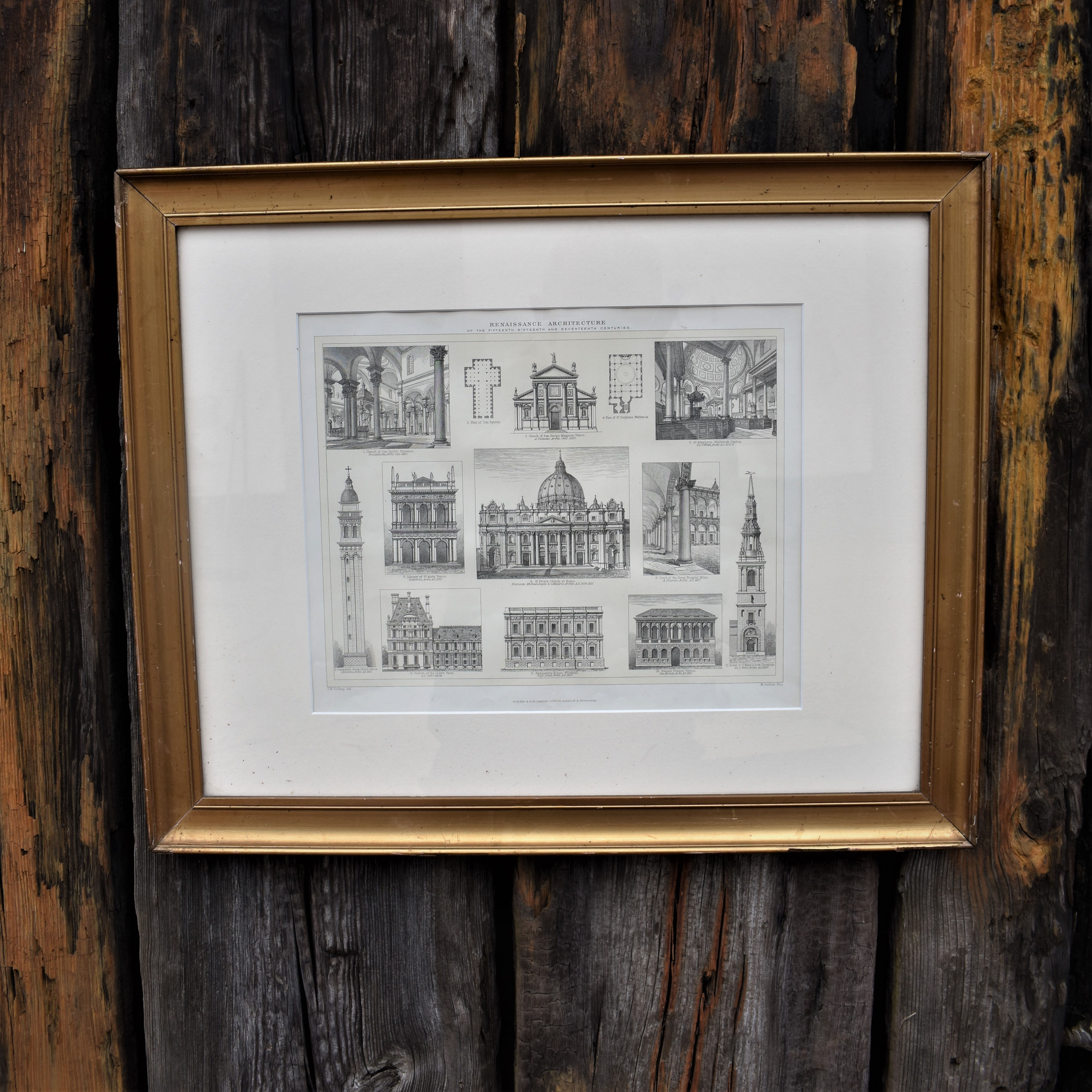 Antique J K Colling Gilt Framed Renaissance Architect Bookplate Prints Picture