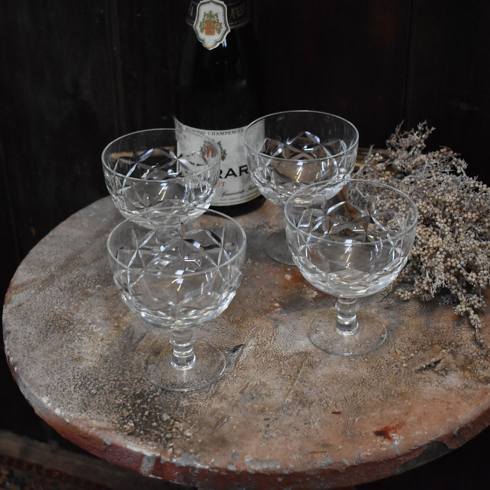 Thumbnail: Antique English Lead Crystal Champagne Coupes Saucers Set of 4