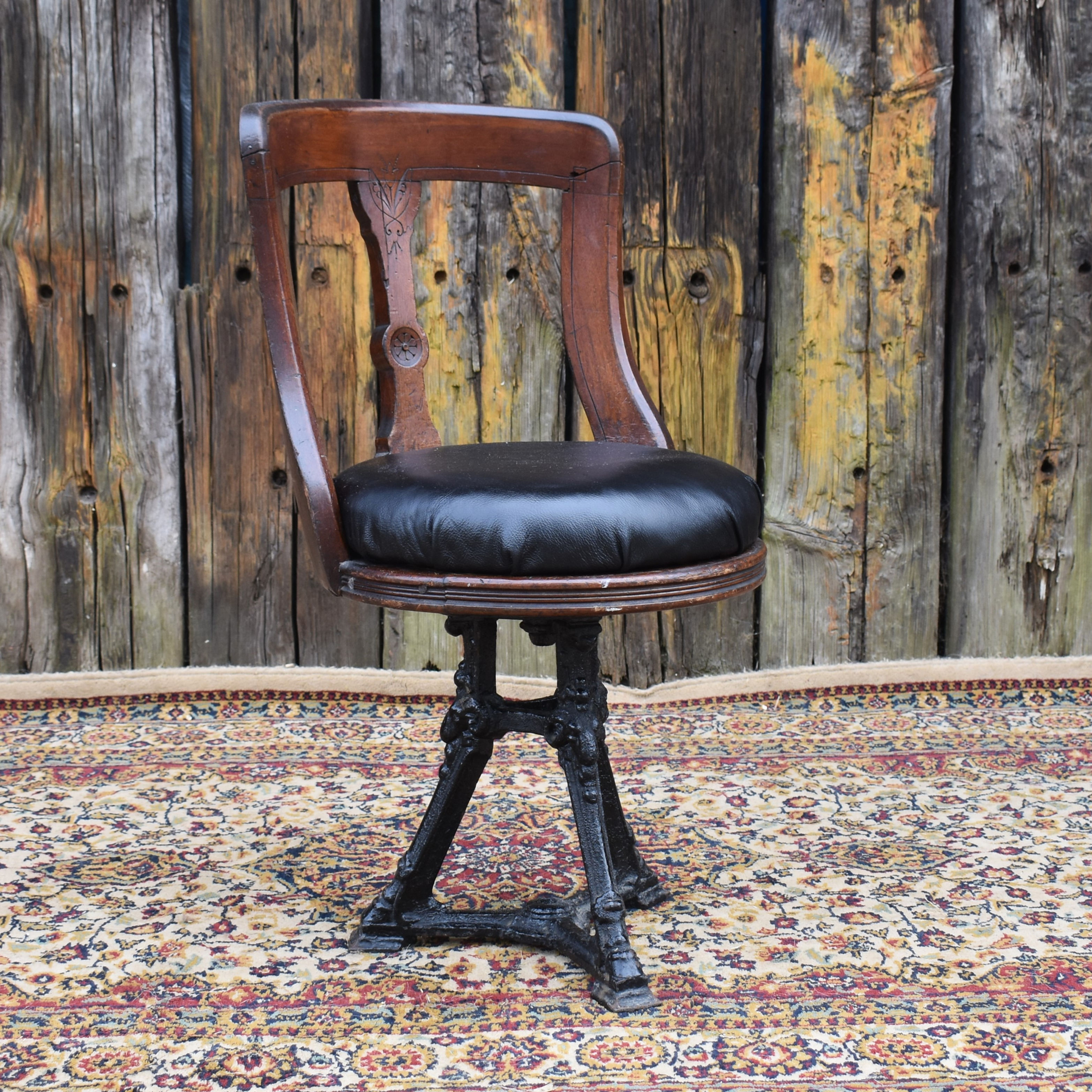 Antique Steamer Ship Mahogany Cast Iron Dining Room Swivel Desk Library Chair