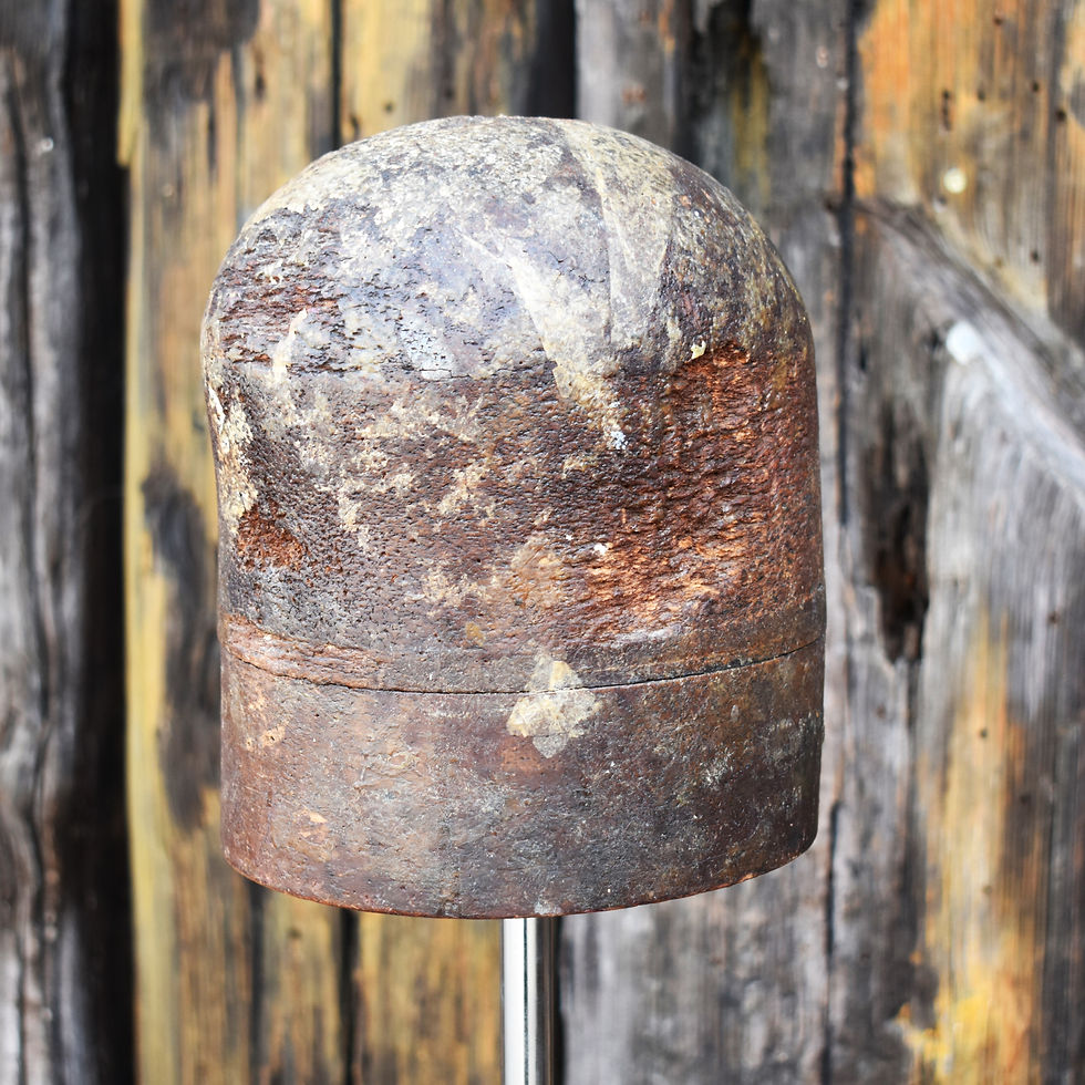 Thumbnail: Antique Milliners Hat Mould Block Haberdashery Shop Display Heavy Chrome Stand