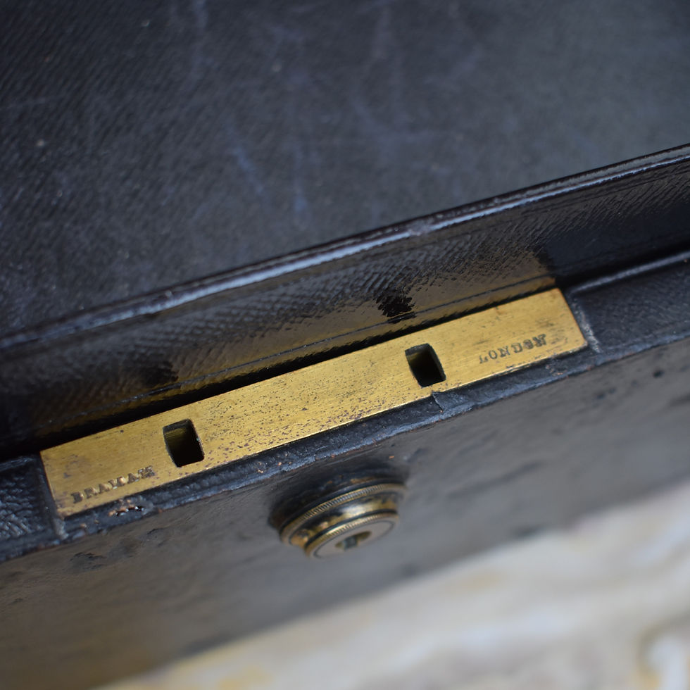 Thumbnail: Antique Parkins & Gotto Correspondent Leather Writing Box With Bramah Lock & Key