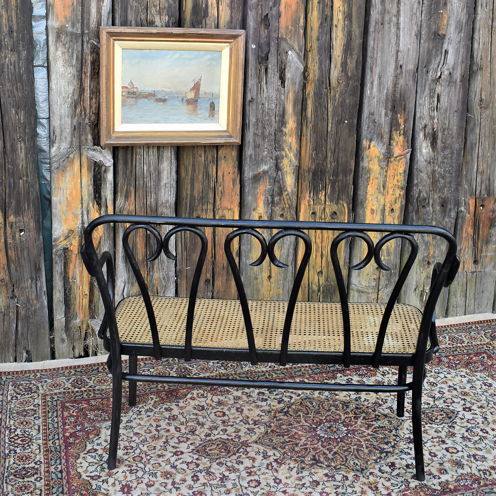 Thumbnail: Antique Gerbruder Thonet Bentwood Cane Loveseat Ebonised Bench No 16 Settee Sofa