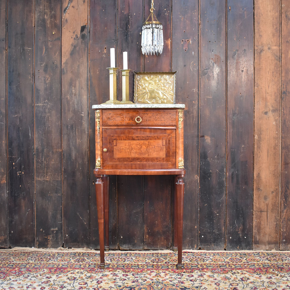 Thumbnail: Antique Marble Topped Cabinet Burr Walnut & Mahogany Bedside Nightstand Paris