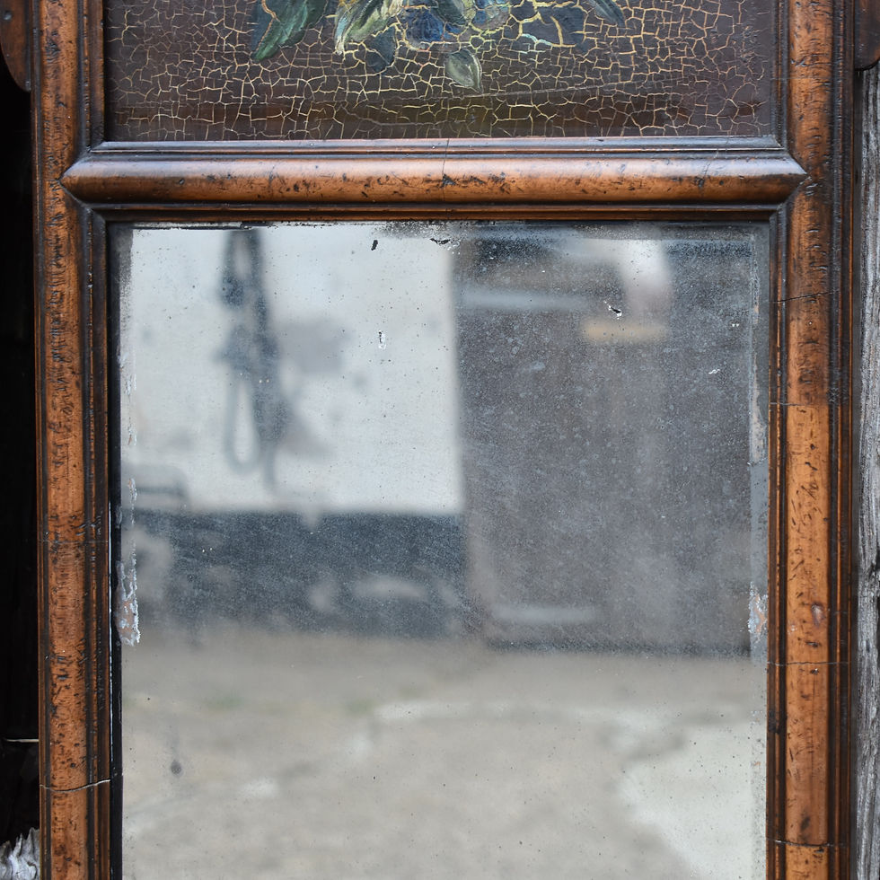 Thumbnail: Antique Stunning Regency Hand Painted Flowers Georgian Walnut Fretwork Mirror