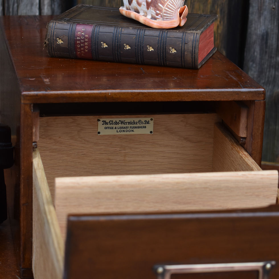 Thumbnail: Antique Globe Wernicke Mahogany Copper Index Drawer Filing Cabinet