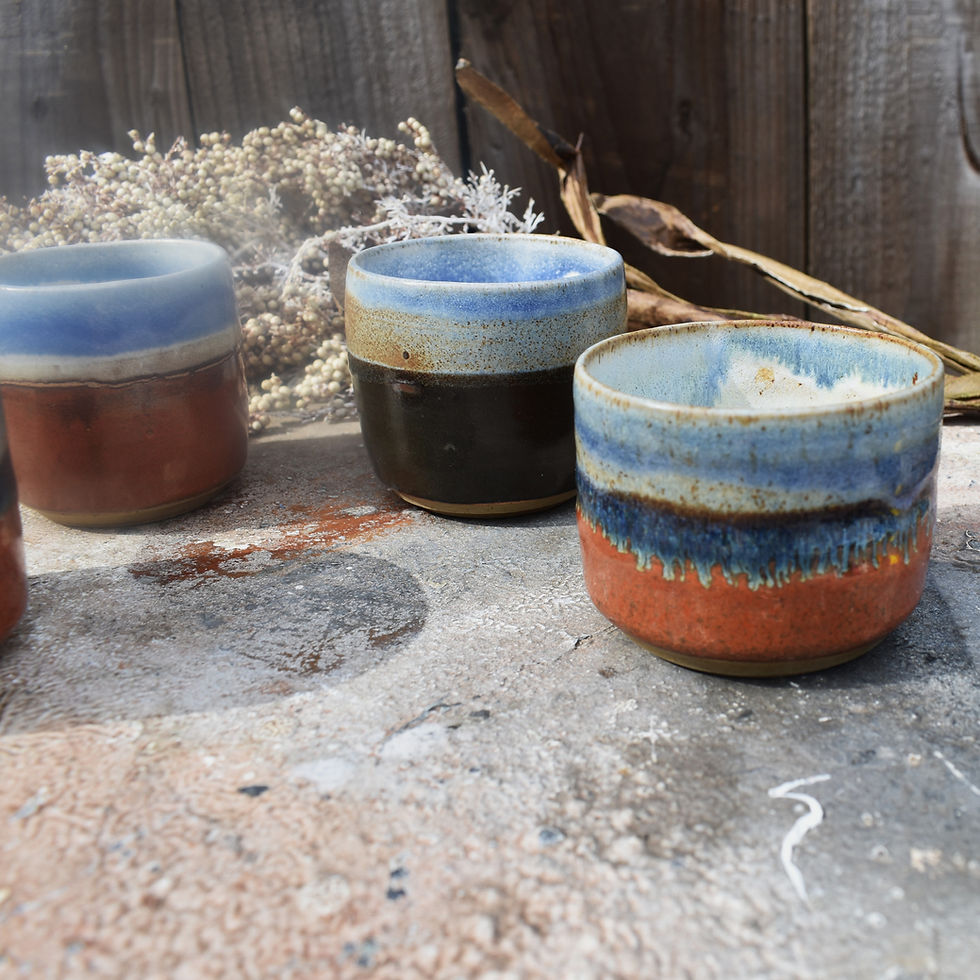 Thumbnail: Vintage Hand Thrown Studio Pottery Salt Glaze Sake Tea Cup Tumble Set 4