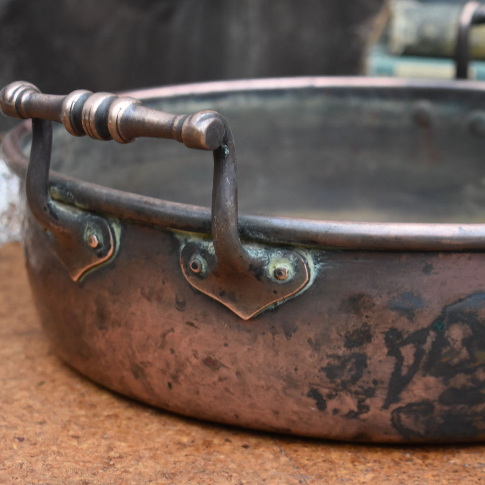 Thumbnail: Antique Large Rolled Edge Riveted Two Handle Copper Shallow Bowl Sink Basin