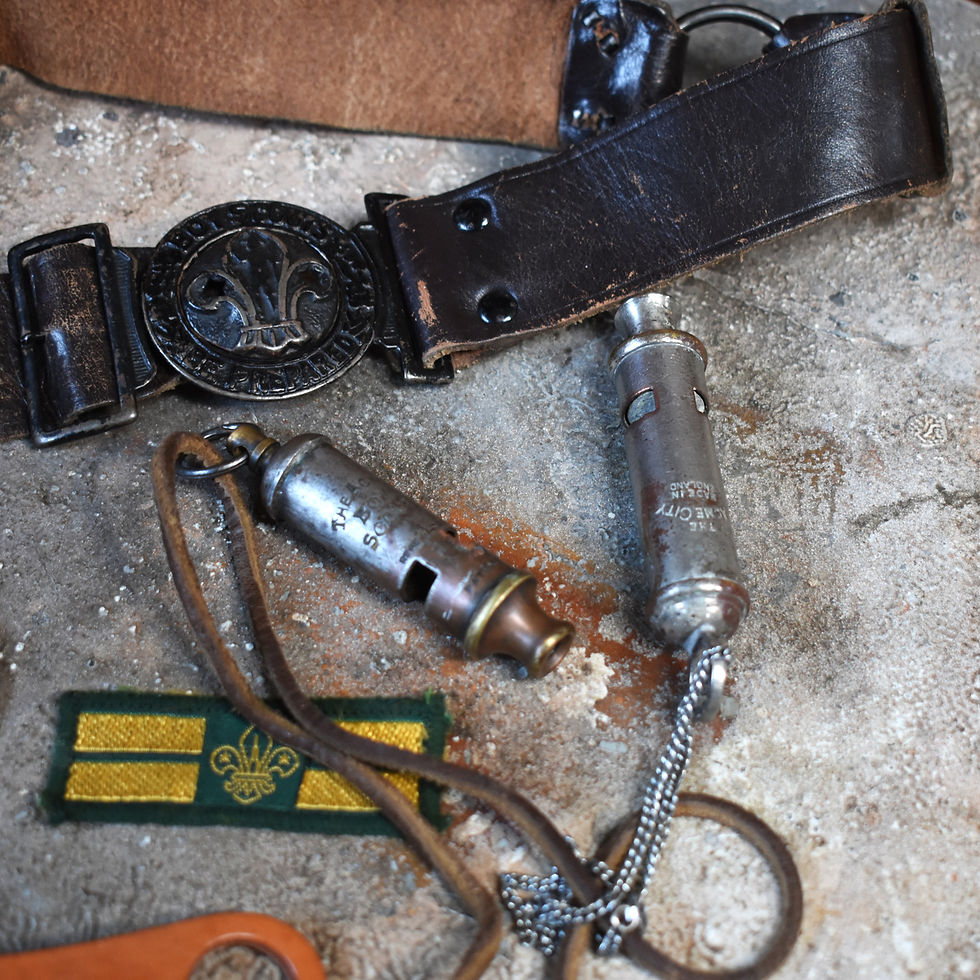Thumbnail: Antique Vintage 1950s Boy Scout ACME Whistle Leather Belt Buckle Badge  &amp