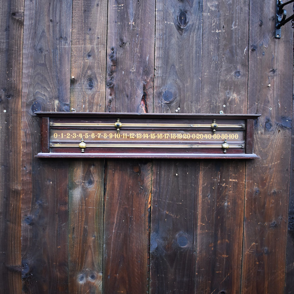 Thumbnail: Antique Mahogany Glass Backed Brass Markers Wall Mounted Snooker Scoreboard