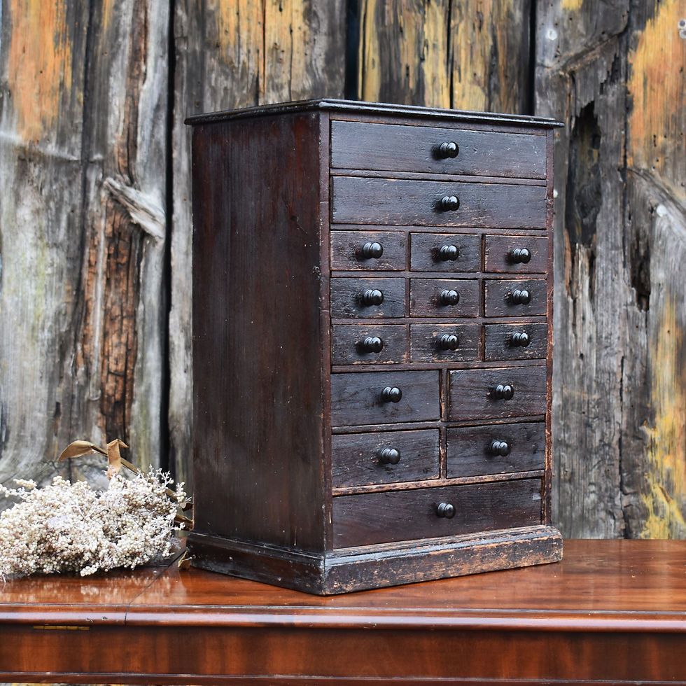 Thumbnail: Antique Watchmakers Collectors Ebonised Pine Cabinet Bank of Drawers