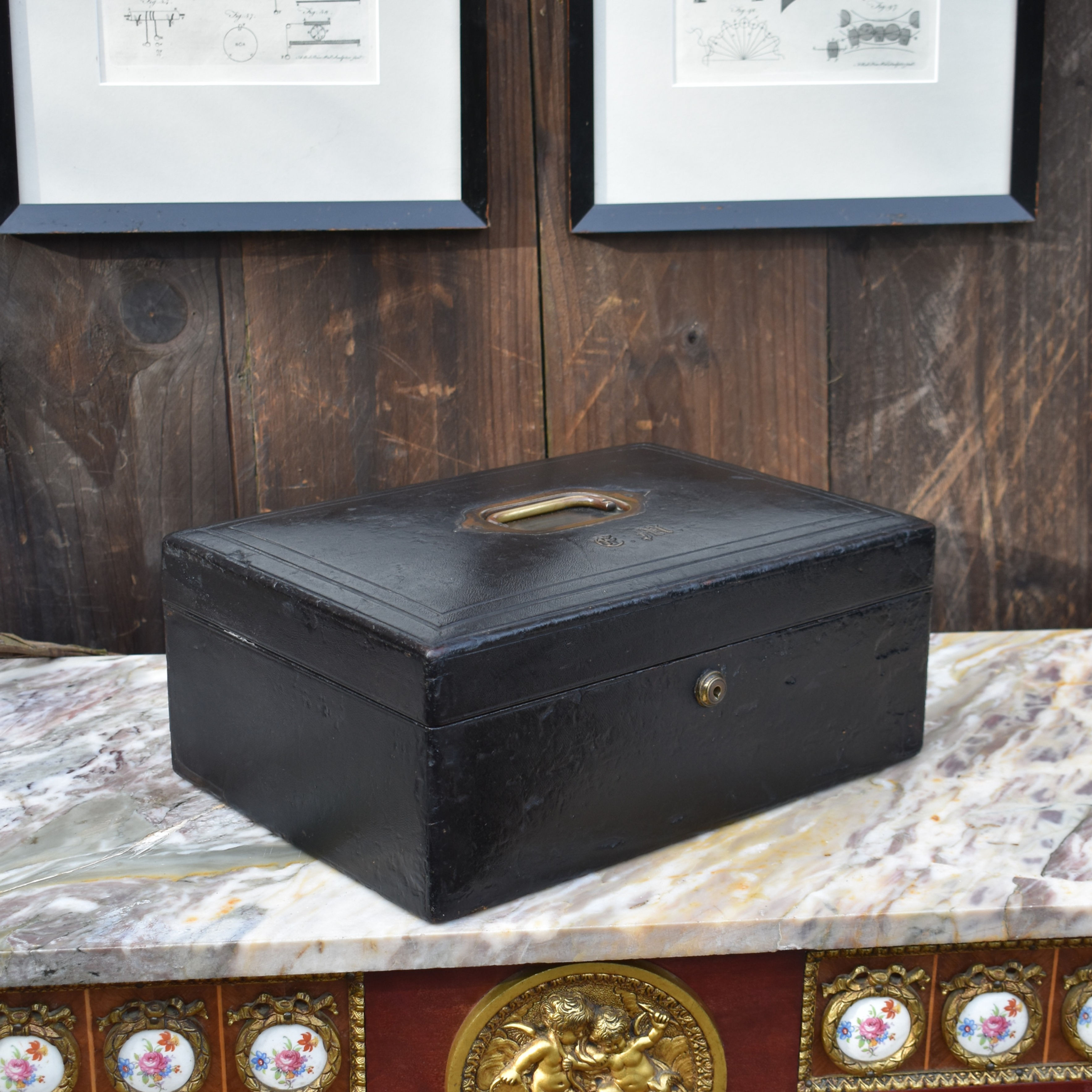 Antique Parkins & Gotto Correspondent Leather Writing Box With Bramah Lock & Key